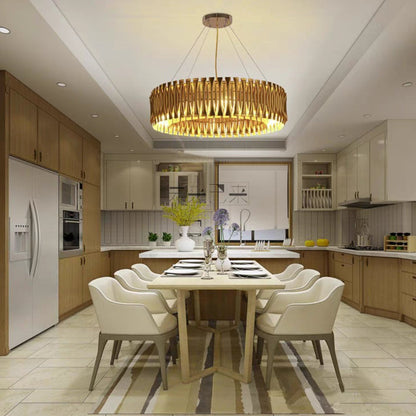 Post-Modern Light Luxury Aluminum Hollow Round Gold Chandelier for Living/Dining Room/Bar