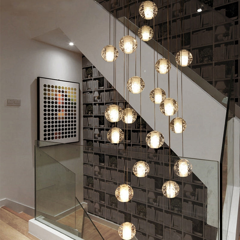 Oversized Nordic Art Round Air Bubbles Pendant Chandelier for Stairs/Spiral Staircase/Hotel Lobby