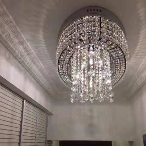 Modern Oversized Flush Mount Oval Crystal Pendant Chandelier for Living Room/Dining Table Light Fixture