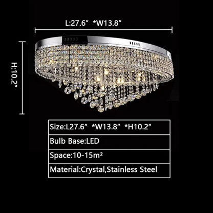 Modern Oversized Flush Mount Oval Crystal Pendant Chandelier for Living Room/Dining Table Light Fixture