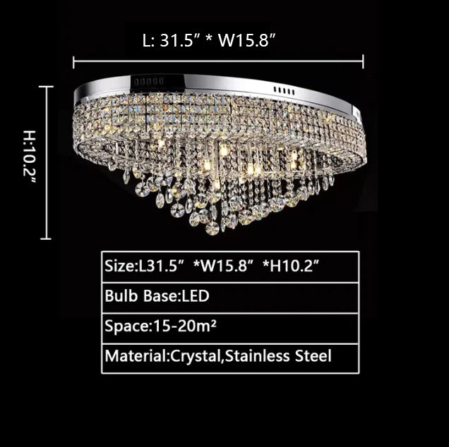 Modern Oversized Flush Mount Oval Crystal Pendant Chandelier for Living Room/Dining Table Light Fixture