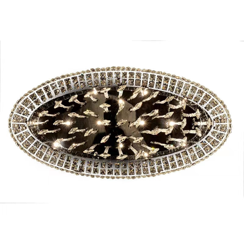 Modern Oversized Flush Mount Oval Crystal Pendant Chandelier for Living Room/Dining Table Light Fixture