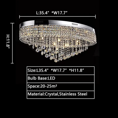 Modern Oversized Flush Mount Oval Crystal Pendant Chandelier for Living Room/Dining Table Light Fixture