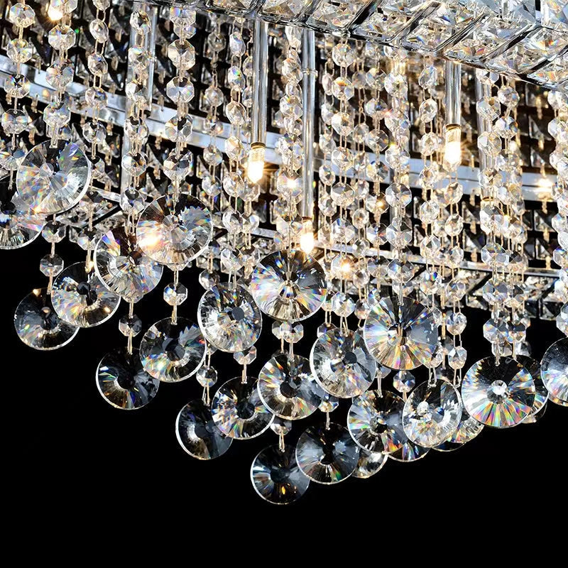 Modern Oversized Flush Mount Oval Crystal Pendant Chandelier for Living Room/Dining Table Light Fixture