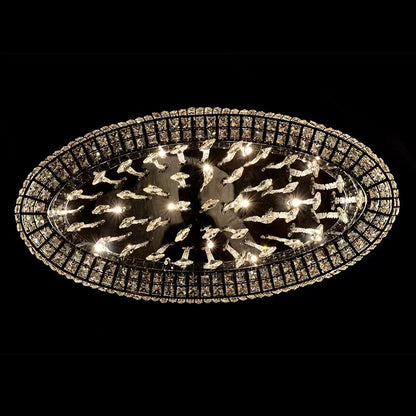 Modern Oversized Flush Mount Oval Crystal Pendant Chandelier for Living Room/Dining Table Light Fixture
