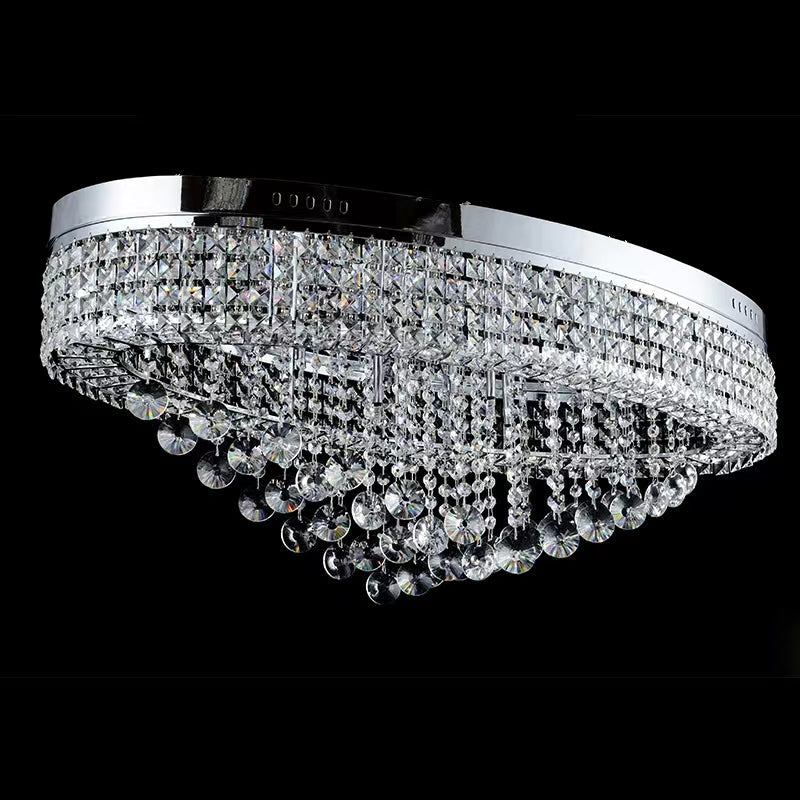 Modern Oversized Flush Mount Oval Crystal Pendant Chandelier for Living Room/Dining Table Light Fixture