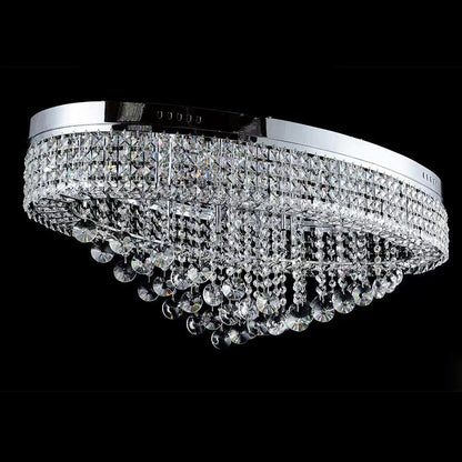 Modern Oversized Flush Mount Oval Crystal Pendant Chandelier for Living Room/Dining Table Light Fixture