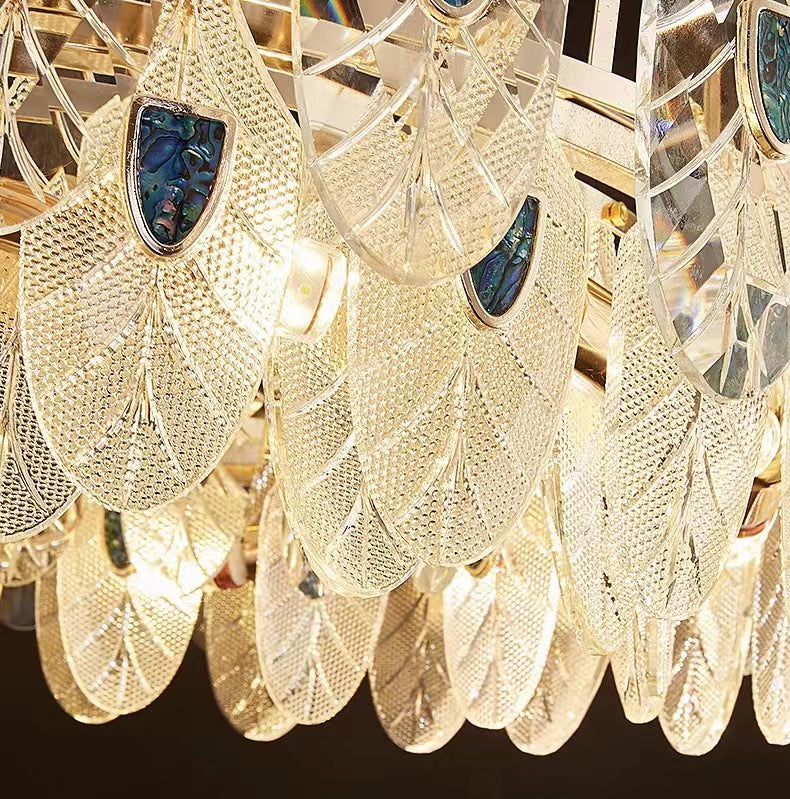 Modern Feather Crystal Pendant Abalone Shell Chandelier Suit for Living/Dining Room/Bedroom