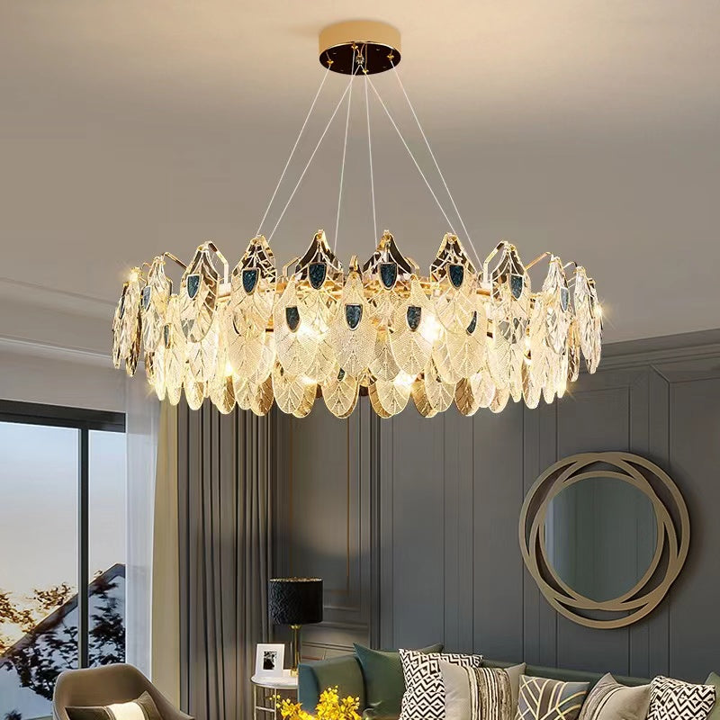 Modern Feather Crystal Pendant Abalone Shell Chandelier Suit for Living/Dining Room/Bedroom