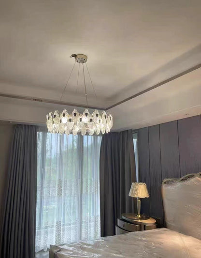 Modern Feather Crystal Pendant Abalone Shell Chandelier Suit for Living/Dining Room/Bedroom