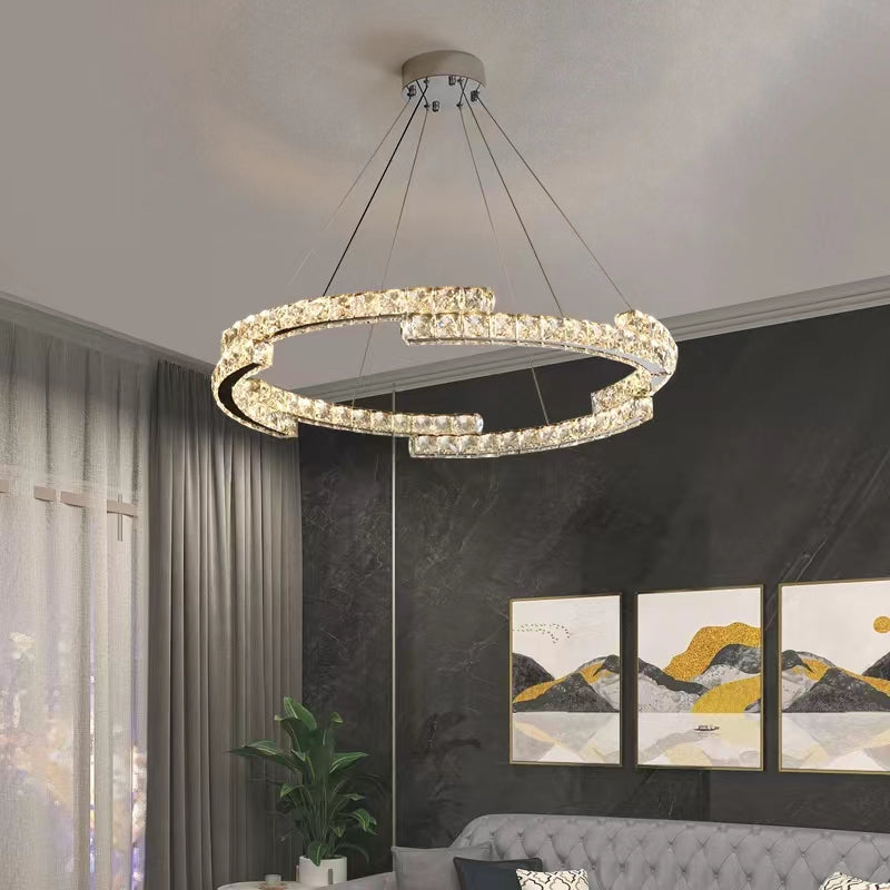 Modern Luxury Crystal Pendant Irregular Rings Chandelier Suit for Living/Dining Room/Bedroom