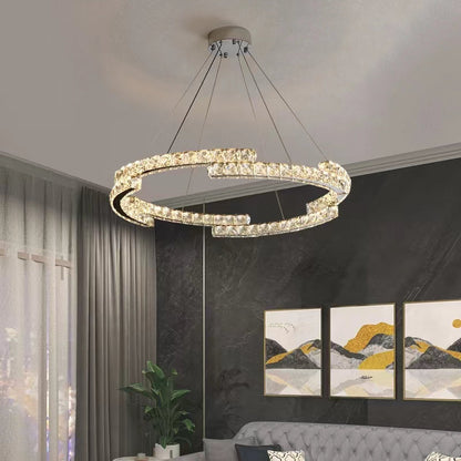 Modern Luxury Crystal Pendant Irregular Rings Chandelier Suit for Living/Dining Room/Bedroom