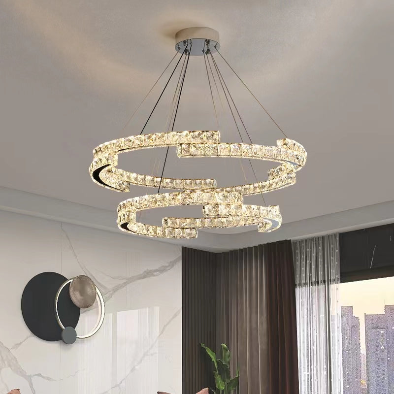 Modern Luxury Crystal Pendant Irregular Rings Chandelier Suit for Living/Dining Room/Bedroom
