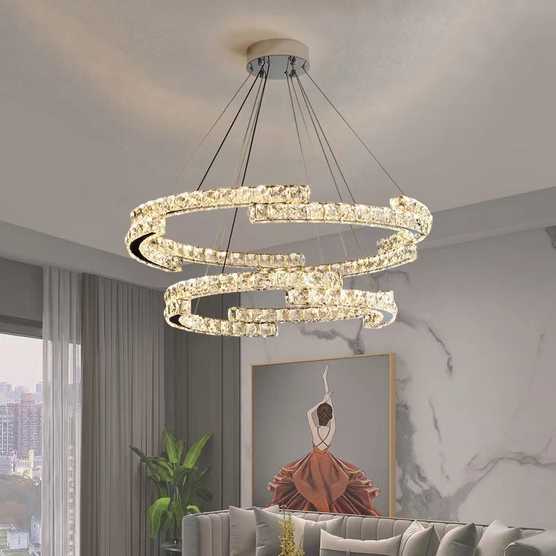 Modern Luxury Crystal Pendant Irregular Rings Chandelier Suit for Living/Dining Room/Bedroom