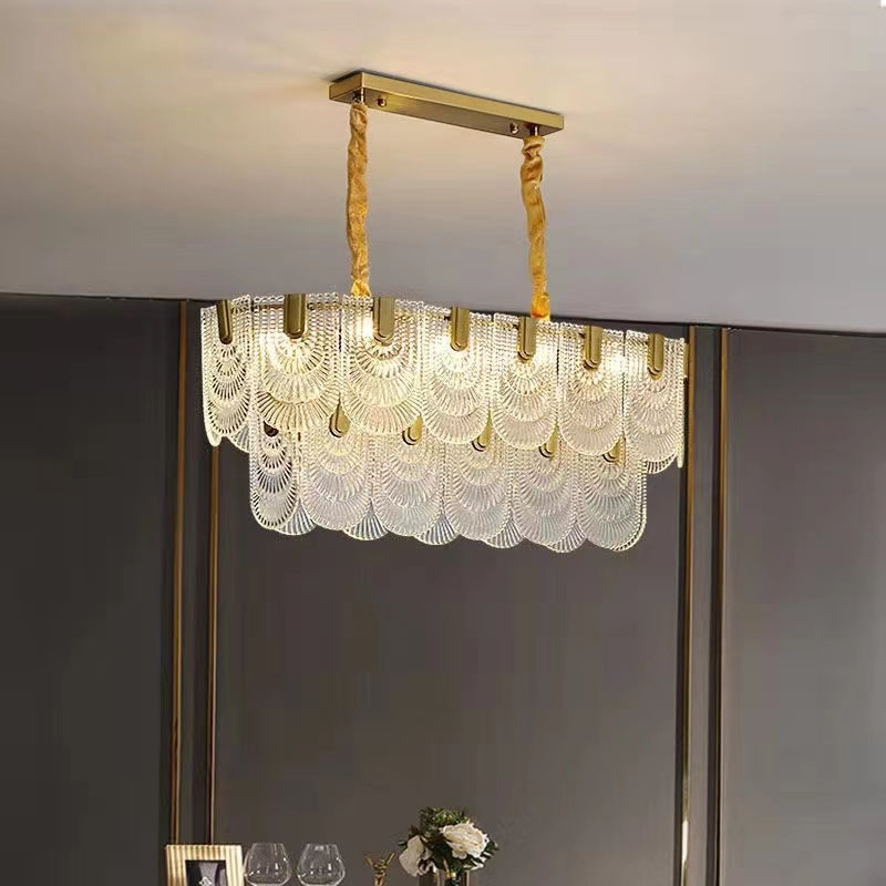 Nordic Light Luxury Patterned Glass Pendant Chandelier Suit for Living/Dining Room/Bedroom
