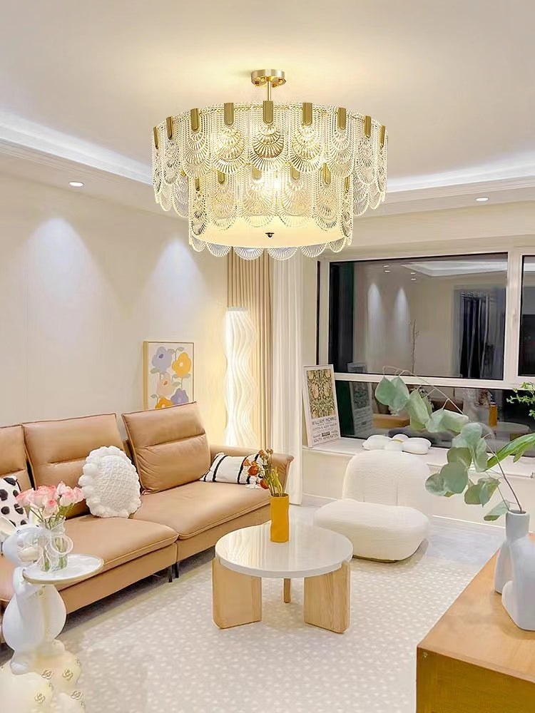 Nordic Light Luxury Patterned Glass Pendant Chandelier Suit for Living/Dining Room/Bedroom