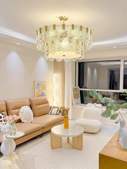 Nordic Light Luxury Patterned Glass Pendant Chandelier Suit for Living/Dining Room/Bedroom
