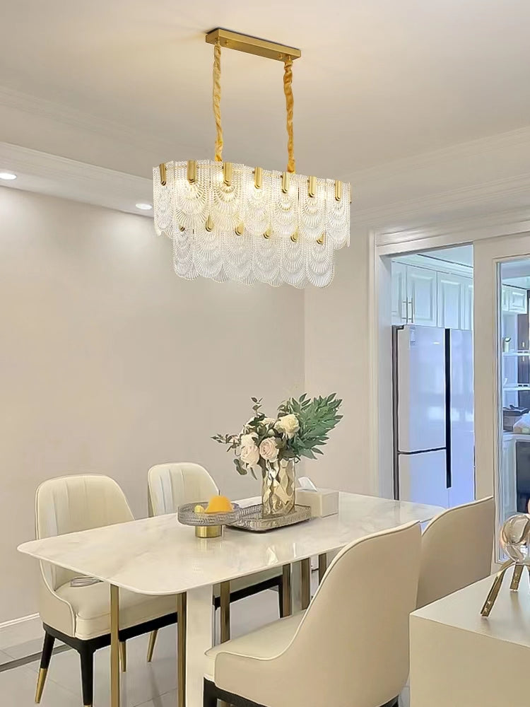 Nordic Light Luxury Patterned Glass Pendant Chandelier Suit for Living/Dining Room/Bedroom