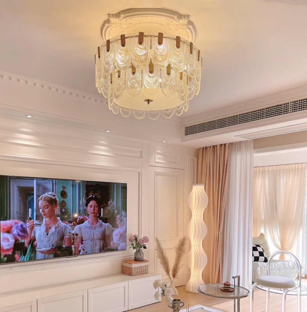 Nordic Light Luxury Patterned Glass Pendant Chandelier Suit for Living/Dining Room/Bedroom