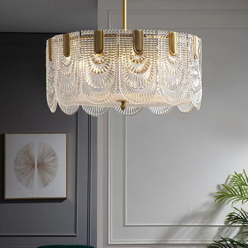 Nordic Light Luxury Patterned Glass Pendant Chandelier Suit for Living/Dining Room/Bedroom