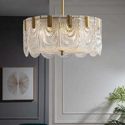 Nordic Light Luxury Patterned Glass Pendant Chandelier Suit for Living/Dining Room/Bedroom