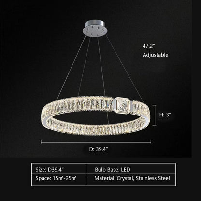 Modern Light Luxury Crystal Belt Ring Pendant Chandelier Suit for Living/Dining Room/ Bedroom
