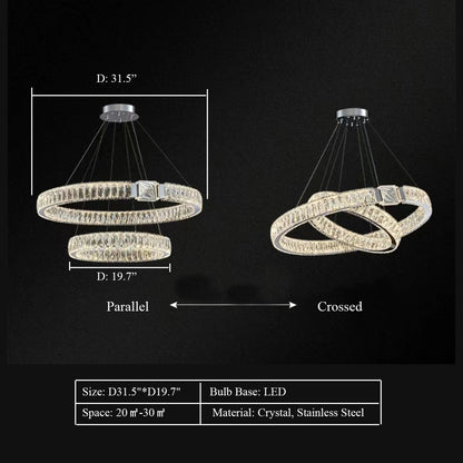 Modern Light Luxury Crystal Belt Ring Pendant Chandelier Suit for Living/Dining Room/ Bedroom