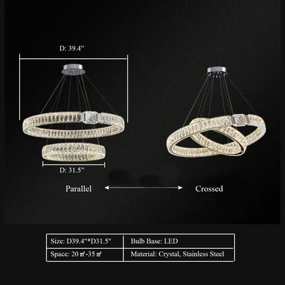 Modern Light Luxury Crystal Belt Ring Pendant Chandelier Suit for Living/Dining Room/ Bedroom