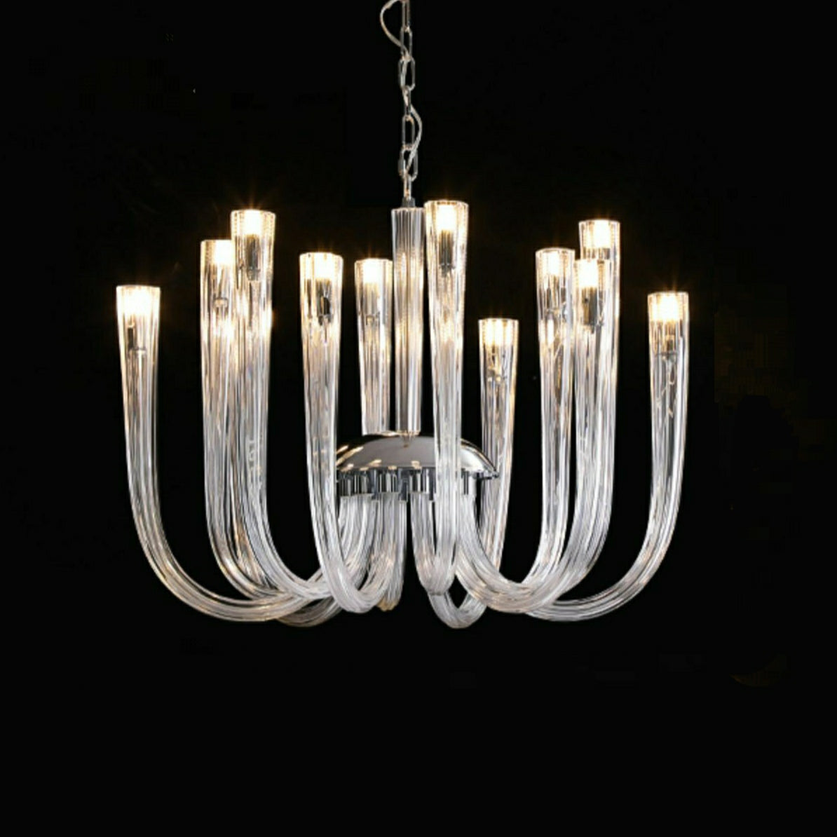 Modern Floral Reeded Glass Chandelier for Living/ Dining Room