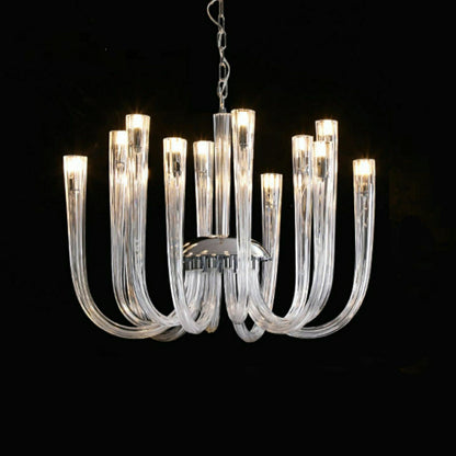 Modern Floral Reeded Glass Chandelier for Living/ Dining Room