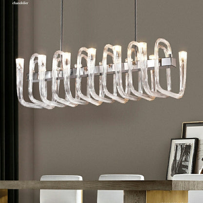 Modern Floral Reeded Glass Chandelier for Living/ Dining Room