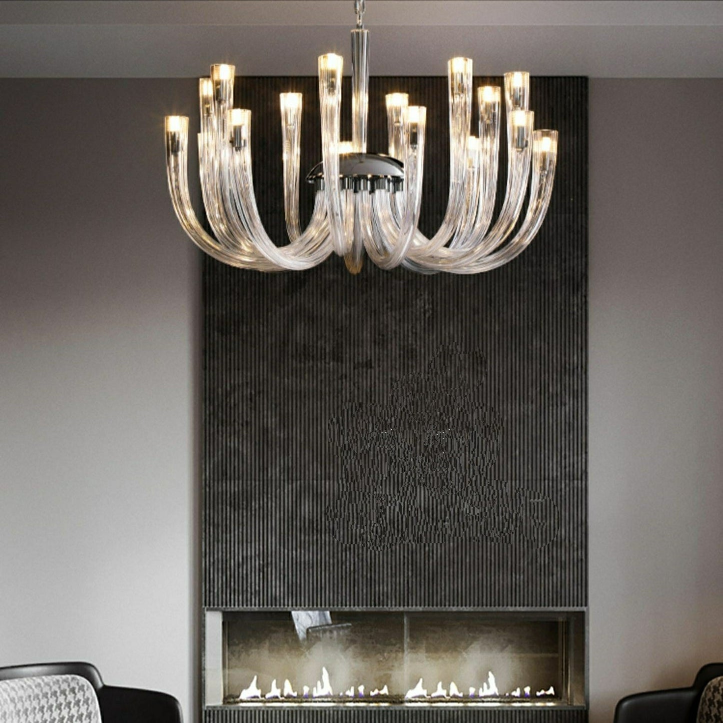 Modern Floral Reeded Glass Chandelier for Living/ Dining Room