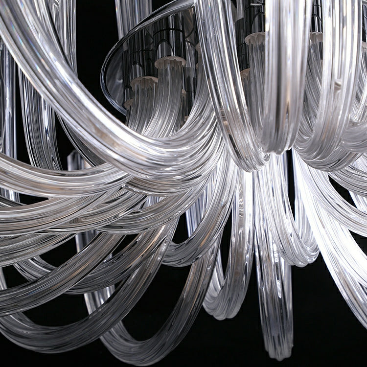 Modern Floral Reeded Glass Chandelier for Living/ Dining Room