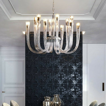Modern Floral Reeded Glass Chandelier for Living/ Dining Room