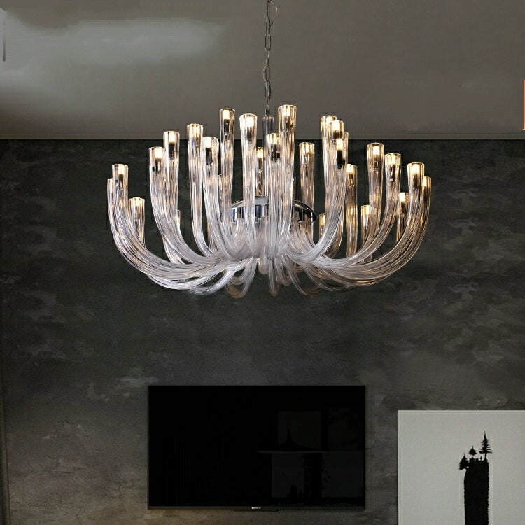 Modern Floral Reeded Glass Chandelier for Living/ Dining Room