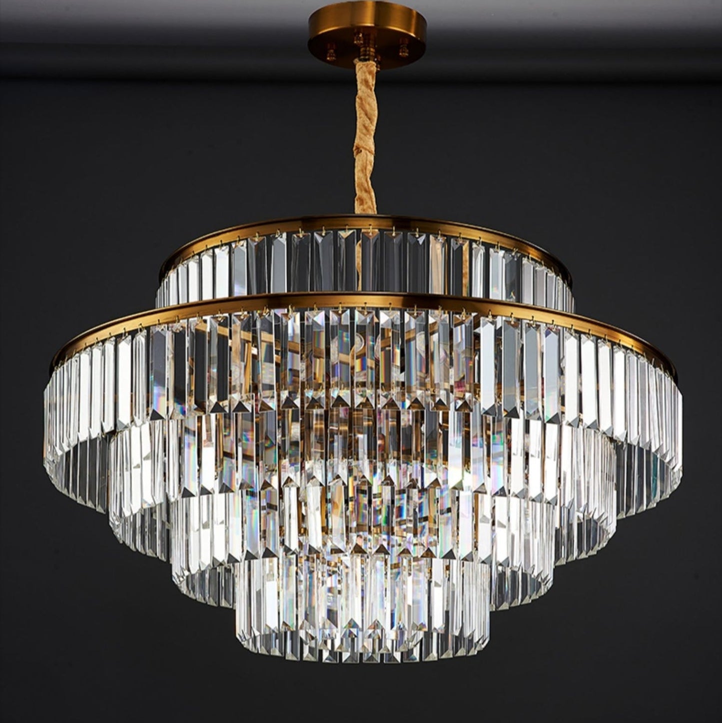 Modern Round Crystal Chandelier Modern Gold Ceiling Light Fixture For Living/ Bedroom