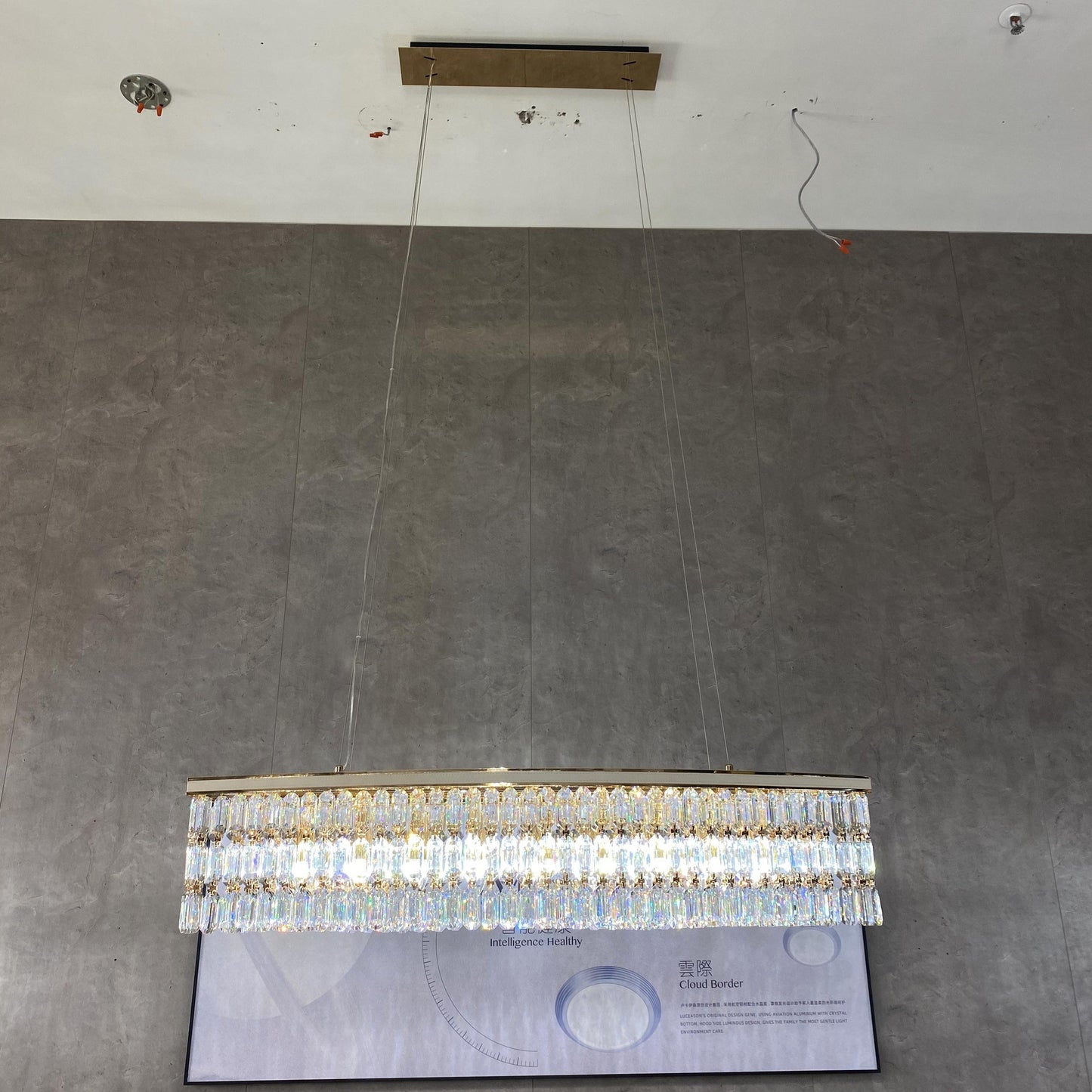 Luxury Rectangle Crystal Chandelier with White Leather for Dining Room/Kitchen Island