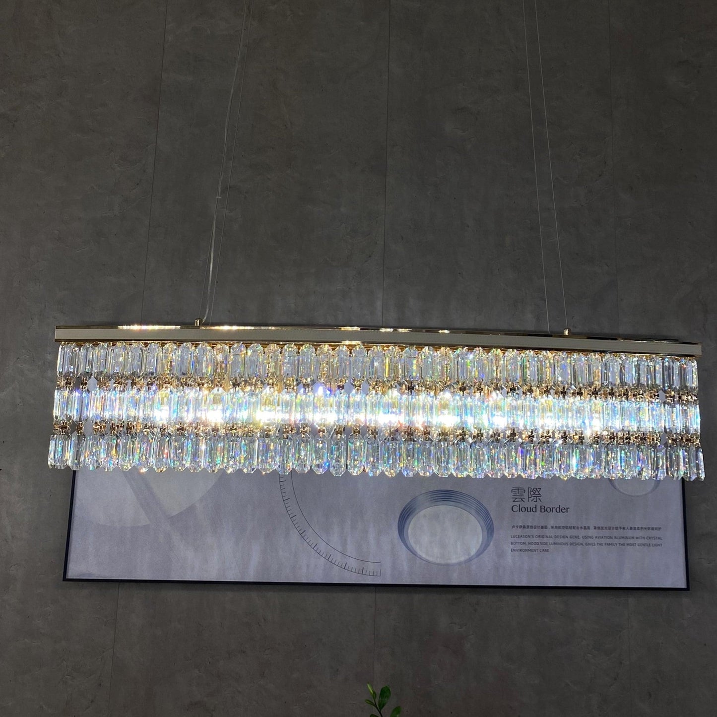 Luxury Rectangle Crystal Chandelier with White Leather for Dining Room/Kitchen Island