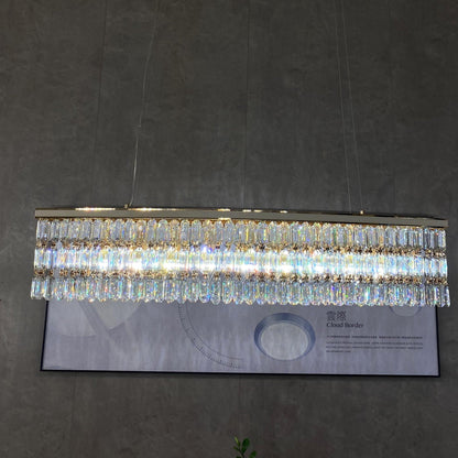Luxury Rectangle Crystal Chandelier with White Leather for Dining Room/Kitchen Island