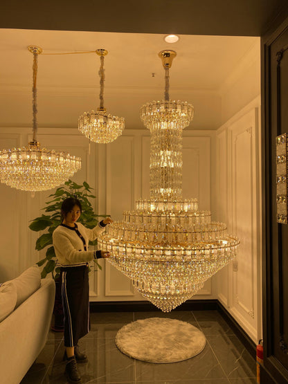 Luxury Extra Large Multi-tiered Funnel Clear Crystal Chandelier for Staircase/Foyer/Living Room - Richardrider