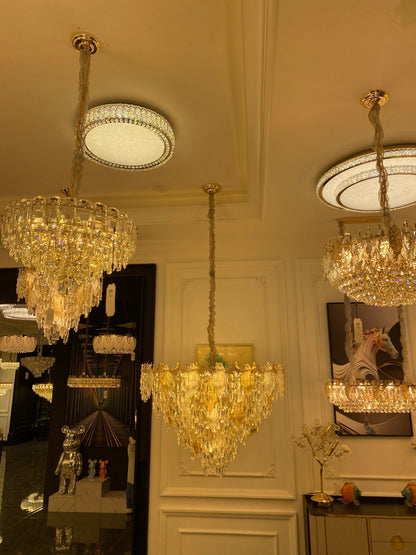 Multi-tiered Leaf Crystal Chandelier for Living Room