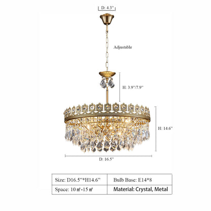 French Light Luxury Tiered Gold Crown Raindrop Crystal Pendant Chandelier for Living/Dining Room