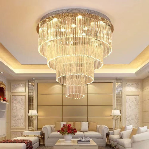 Extra Large Multi-tier Round Flush Mount Light Crystal Rod Chandelier for Living Room/Foyer