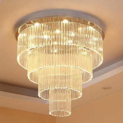 Extra Large Multi-tier Round Flush Mount Light Crystal Rod Chandelier for Living Room/Foyer
