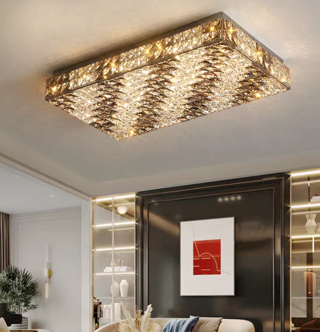 Luxury Modern Square and Rectangle Stripes Crystal Flush Mount Pendant Chandelier for Living Room/Bedroom/Study
