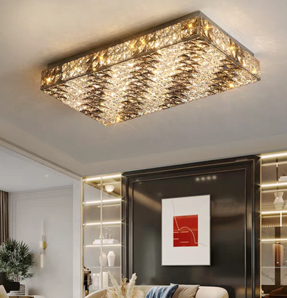 Luxury Modern Square and Rectangle Stripes Crystal Flush Mount Pendant Chandelier for Living Room/Bedroom/Study