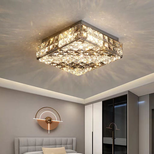 Luxury Modern Square and Rectangle Stripes Crystal Flush Mount Pendant Chandelier for Living Room/Bedroom/Study