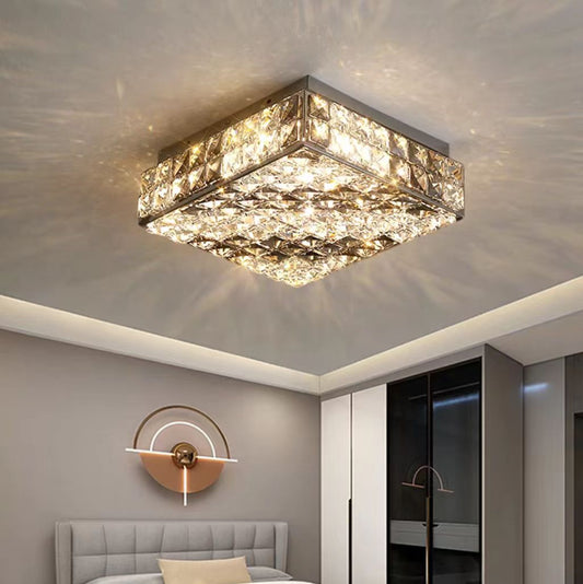 Luxury Modern Square and Rectangle Stripes Crystal Flush Mount Pendant Chandelier for Living Room/Bedroom/Study