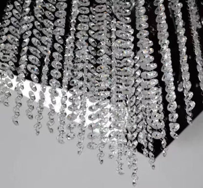 Modern Black Glass Tassel Crystal Pendant Flush Mount Chandelier for Living Room/Bedroom/Study