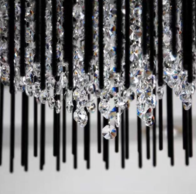Modern Black Glass Tassel Crystal Pendant Flush Mount Chandelier for Living Room/Bedroom/Study